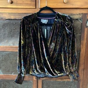 By Anthropologie Paisley Velvet Wrap Blouse NWT- SP